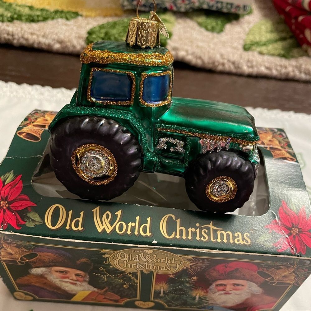 Old World Christmas Tractor Glass Ornament